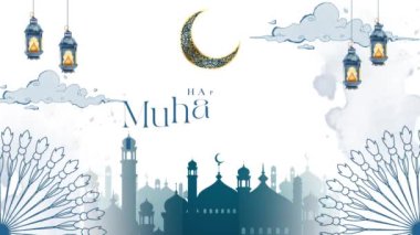 Muharram ve İslam Yeni Yılı 'nı fenerler, hilal ay ve cami siluetleri ile kutlayan güzel bir tasarım..