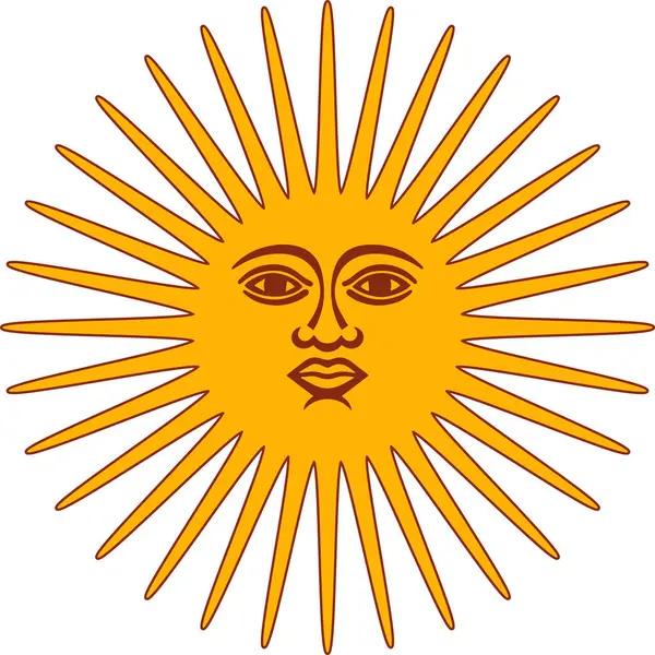 İnsan yüzüne sahip stilize güneş ve Arjantin ulusal sembolünün ışınları