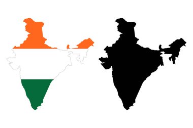 Hindistan haritası ulusal bayrak renkleri ve siyah silueti ile ana hatları