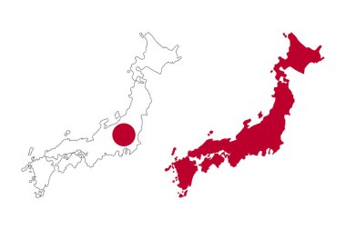 Japon bayrağının ana hatları ve sağlam haritası.