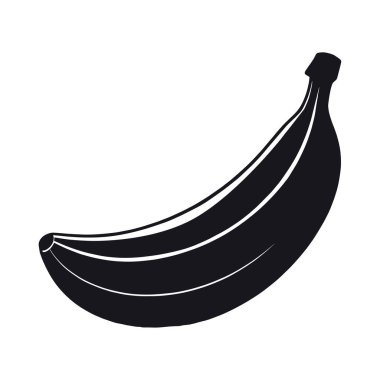 Basit, koyu bir muz silueti. Şeklini gösteren üç ince çizgi var. Temiz beyaz bir arkaplanda izole edilmiş..
