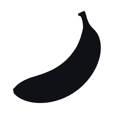 Basit bir siyah muz silueti, sade beyaz bir arka planda açıkça izole edilmiş olarak sunulmuştur..