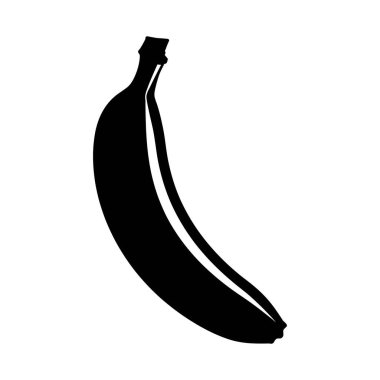 Çarpıcı bir siyah muz silueti, beyaz bir arkaplanda temiz bir şekilde izole edilmiş, kıvrımlı şeklini vurguluyor.