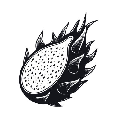 Pitaya ya da pitahaya olarak da bilinen ejderha meyvesinin detaylı bir çizimi. Bu egzotik meyve canlı rengi ve...