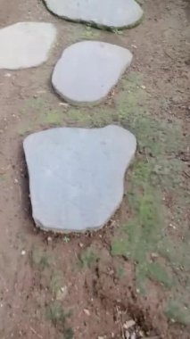 Yüzme havuzunun yanındaki dolambaçlı taş bahçe yolunun görsel keşfi. Bu sakin sahne taşın detaylı dokularını, düşünceli peyzaj tasarımını ve uyumlu bütünleşmeyi sergiliyor..