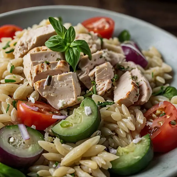 Yunan Tavuğu Orzo Salatası Sağlıklı Akdeniz Tabağının Vektör İllüstrasyonu