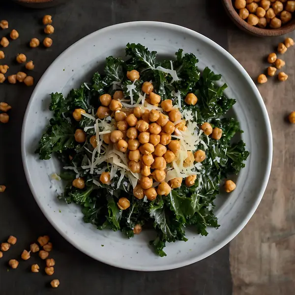 Çıtır Nohut Vektör İllüstrasyonlu Kale Sezar Salatası Sağlıklı ve Lezzetli Salata Tasarımı