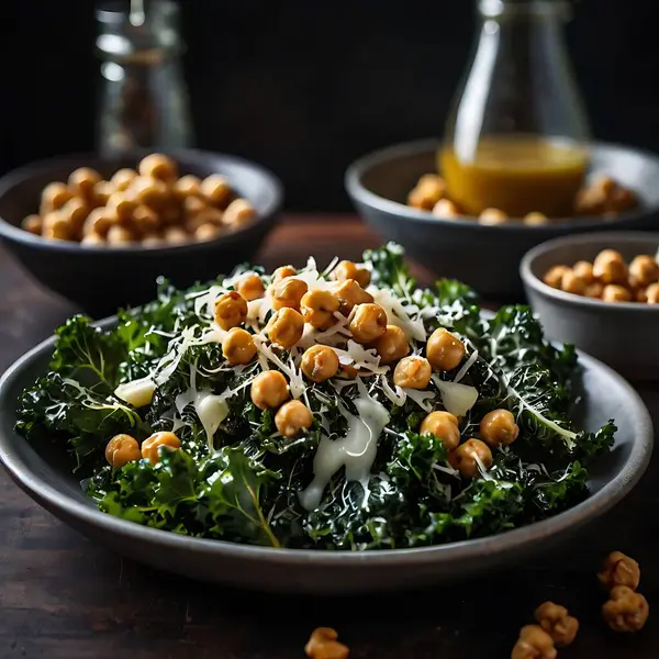 Çıtır Nohut Vektör İllüstrasyonlu Kale Sezar Salatası Sağlıklı ve Lezzetli Salata Tasarımı