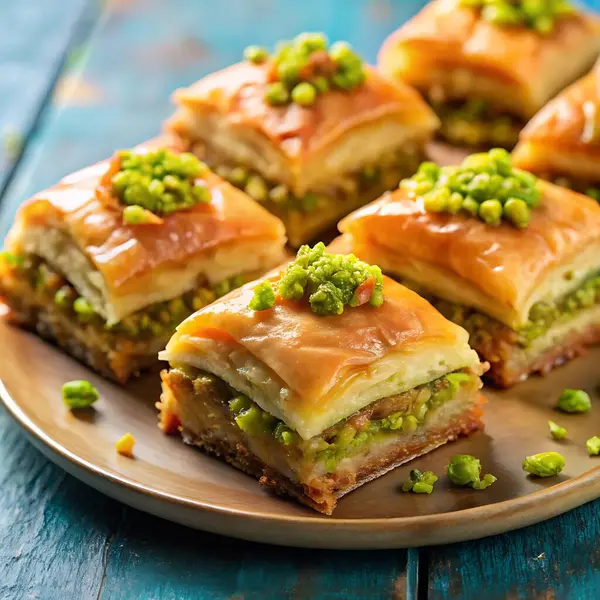 Pistachio ve Rose Baklava Tatlı Tasarımları İllüstrasyonu
