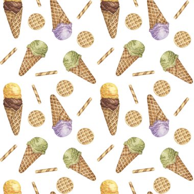 Dondurma kepçeleri gözlemesiz kalıpta. Limon, çikolata, lavanta, kibrit tatları, klitoris, tekstil, duvar kâğıdı, peçete, dondurma salonu tasarımı için tatlı sulu boya baskısını tedavi eder.