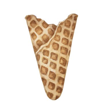 Çıtır waffle külahı. Yenilebilir bir dondurmanın suluboya resmedilmiş hali. Dondurma kafesi, standı, menüsü, mutfak tasarımı, yaz fuarı, pazarlama malzemesi için gerçekçi elle çizilmiş bir tırmanış.