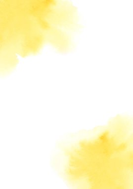 Suluboya kart şablonu. Metin için boş kopya alanı olan parlak sarı renkte soyut lekeler. Davetiye için neşeli el boyaması arka plan, tarihi, düğünü, kartpostalı, alıntıları kaydet