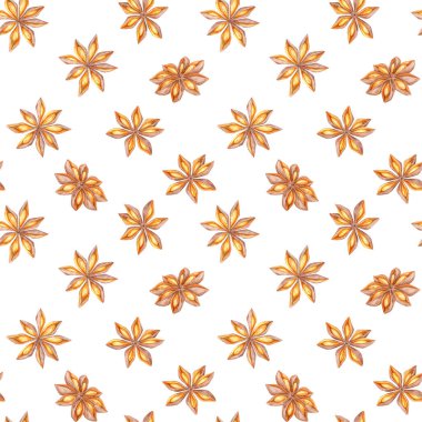 Temiz bir arkaplanda yıldız anason. Kusursuz desen, baharat suluboya kırpma özellikle mutfak tekstil, kırtasiye veya dijital arka planlarda, özellikle mutfak veya mevsimsel projelerde kullanmak için mükemmeldir.
