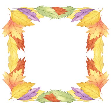 Sonbahar, dikdörtgen bir sınır oluşturan renkli sarı, turuncu ve yeşil yapraklı suluboya yelken iskeleti bırakır. Sonbahar etkinlik davetiyeleri, hatıra defteri ve mevsimlik kırtasiye için ideal