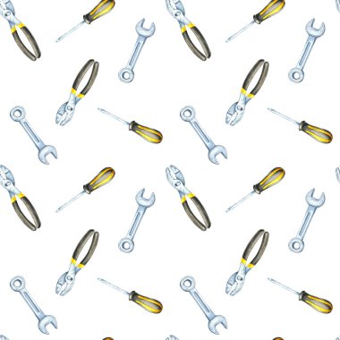 Anahtarlar, pense ve yumuşak gri tonlarda tornavidalar pürüzsüz bir suluboya çizimi yaratır. Arkaplan, ürün ambalajı ve mekanik veya tamirci temalı hediye paketi için harika.