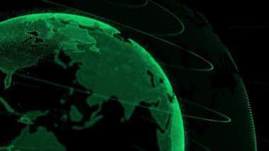 Ekseninde Dönen Dijital Dünya Canlandırması, Teknoloji Konseptiyle Dijital Dünya Haritası Canlandırması