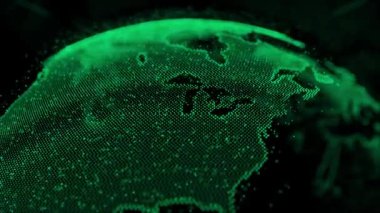 Ekseninde Dönen Dijital Dünya Canlandırması, Teknoloji Konseptiyle Dijital Dünya Haritası Canlandırması