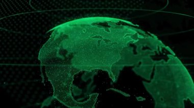 Ekseninde Dönen Dijital Dünya Canlandırması, Teknoloji Konseptiyle Dijital Dünya Haritası Canlandırması