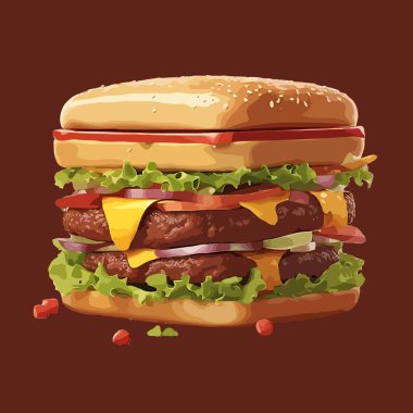 Klasik Tavuklu Çizburger Burger Seaburger vektörel illüstrasyon: Yemek reklamını kapat.