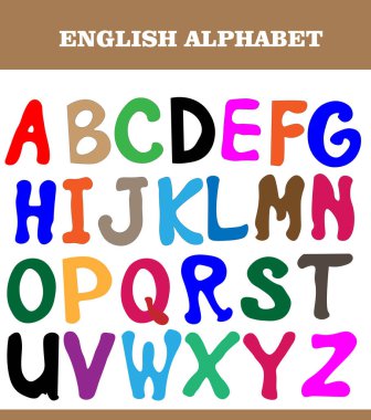 Renkli İngiliz Alfabesi. Çocukların öğrenme kaynakları ve eğlenceli tasarımları için mükemmel renklerde çeşitli İngiliz alfabesi harfleri.