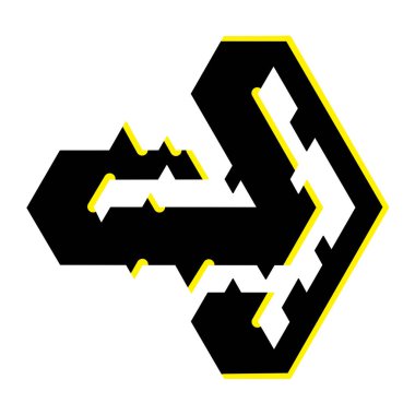 Geometrik biçimli işaret ve sembol için Siyah ve Sarı Sağ Ok