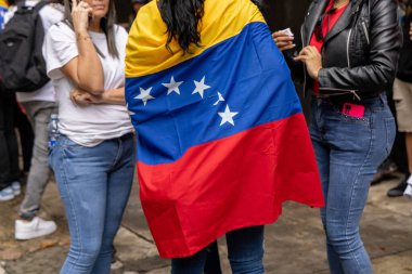 Caracas, Venezuela, 07.28.2024: En temsilci lider Maria Corina Machado 'nun muhalefet seçim kampanyasının başlangıcı.
