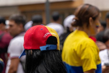 Caracas, Venezuela, 07.28.2024: En temsilci lider Maria Corina Machado 'nun muhalefet seçim kampanyasının başlangıcı.