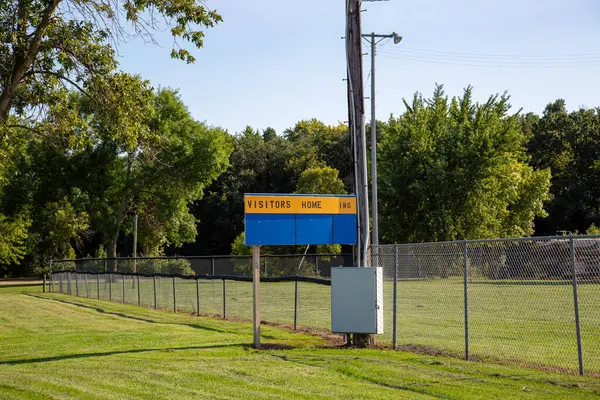 stock image Baseball Softball Field Scoreboard Sign Home Visitors Innings Rural Small Town Empty Trees Chainlink Fence