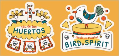 Dia de los Muertos Pennant Cross and Bird Spirit Sticker, Simple Cartoon Illustration clipart