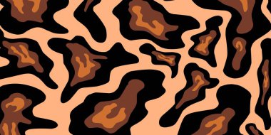 Soyut leopar beneklerinin turuncu, kahverengi ve siyah tonlarında kusursuz bir desen..