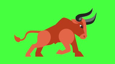 Boğa piyasasının yükselen eğilimini simgeleyen kahverengi boğa hareketi grafiği yeşil ekranda güçlü bir şekilde yürür..