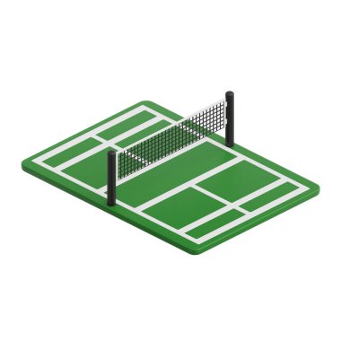 3D Render badminton saha çizimi. Beyaz arkaplanda izole