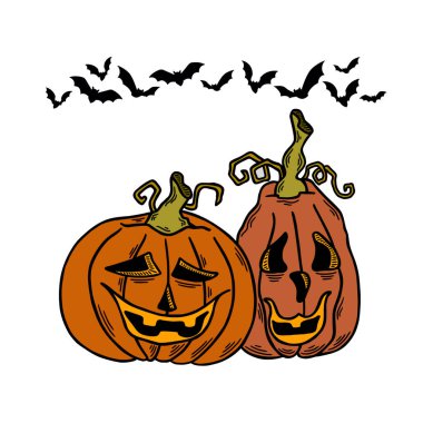 Başında yarasalar uçuşan iki dost balkabağı..