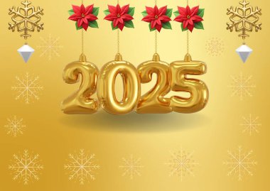 Altın balonlar ve kar taneleriyle dolu şenlikli bir yeni yıl.