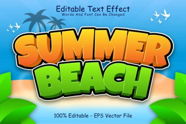 Summer Beach Düzenlenebilir Metin Efekti 3 Boyutlu Kabartma Çizgi Film Biçimi