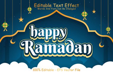 Mutlu Ramazan Metin Düzenleme Efekti 3 Boyutlu Kabartma Çizgi Film Biçimi