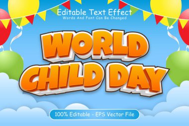 Dünya Çocuk Günü Düzenlenebilir Metin Efekti 3 Boyutlu Kabartma Çizgi Film Biçimi