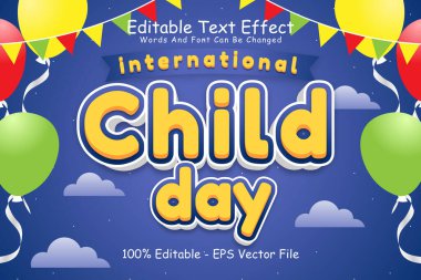 Uluslararası Çocuk Günü Düzenlenebilir Metin Efekti 3 Boyutlu Kabartma Çizgi Film Biçimi