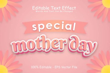 Özel Anneler Günü Düzenlenebilir Metin Efekti 3 Boyutlu Kabartma Çizgi Film Biçimi