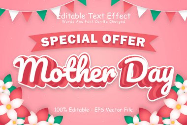 Özel Anneler Günü Düzenlenebilir Metin Efekti 3 Boyutlu Kabartma Çizgi Film Biçimi