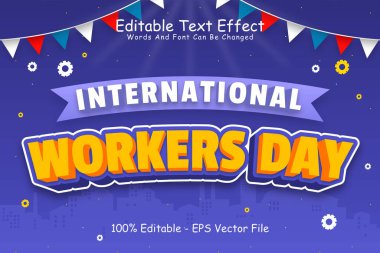 Uluslararası İşçi Günü Düzenlenebilir Metin Efekti 3 Boyutlu Kabartma Çizgi Film Biçimi