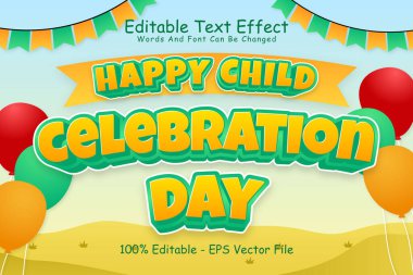 Mutlu Çocuk Kutlama Günü Düzenlenebilir Metin Efekti 3 Boyutlu Kabartma Çizgi Film Biçimi