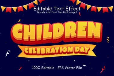 Çocuklar için Kutlama Günü Düzenlenebilir Metin Efekti 3 Boyutlu Kabartma Çizgi Film Biçimi