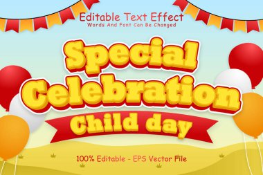 Özel Kutlama Çocuk Günü Düzenlenebilir Metin Efekti 3 Boyutlu Kabartma Çizgi Film Biçimi