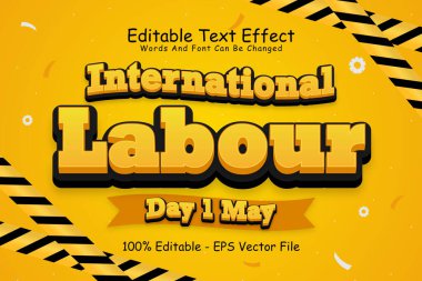 Uluslararası Çalışma Günü 1 Mayıs Düzenlenebilir Metin Efekti 3 Boyutlu Kabartma Çizgi Film Biçimi