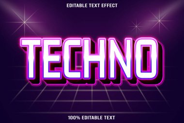 Tekno düzenlenebilir metin efekti 3d kabartma neon biçimi