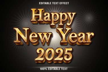 Mutlu yıllar 2025 Düzenlenebilir metin efekti 3D kabartma modern stili