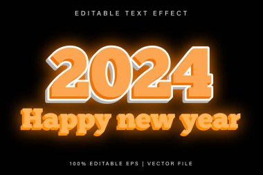 Mutlu yıllar 2024 Düzenlenebilir Metin Efekti Neon Biçimi