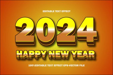 2024 Mutlu Yıllar Düzenlenebilir Metin Efekti 3D Kabartma Gradyan Biçimi