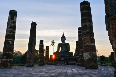Huzurlu Antik Tapınak Harabeleri Görkemli Yeşiller Arasındaki Buda Heykeli